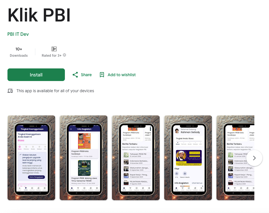 Tampilan Klik PBI di Play Store